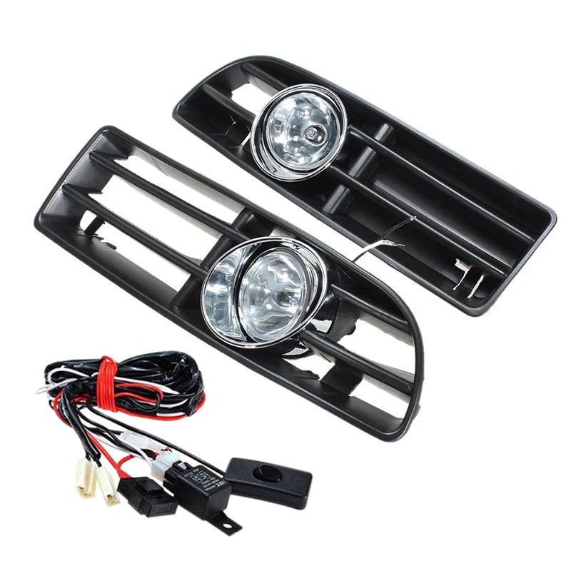 

2X Front Bumper Grill Fog Light For -Jetta Bora MK4 1998-2004 With LED Fog Lamp Day Running Light