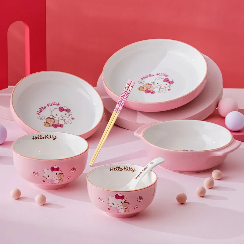 

Sanrioed Hello Kitty Cinnamoroll миска блюдо керамика для домашнего использования кухня мультфильм новая высокая емкость можно нагреть посуда