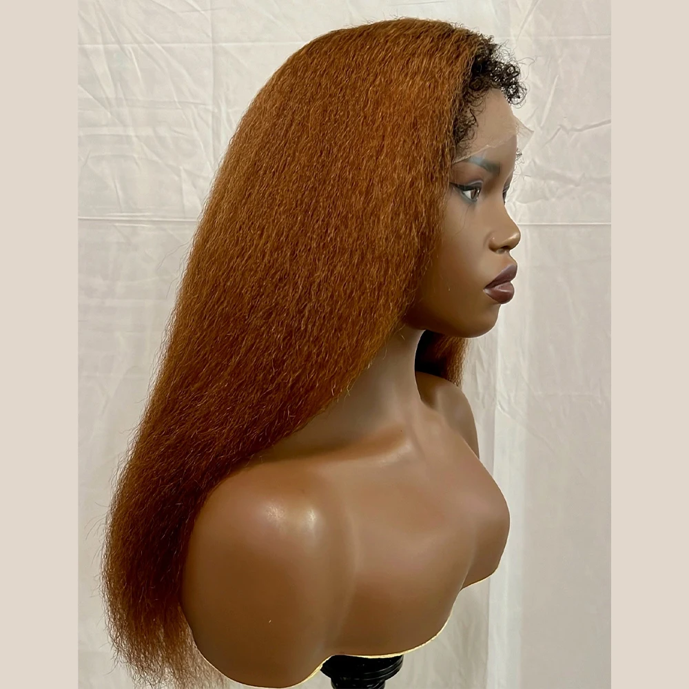 Kinky Straight Wig 360 Full Lace Wig With Kinky Edges Ombre Brown 13x4 Lace Front Brazilian Human Hair Wigs 13x6 Frontal