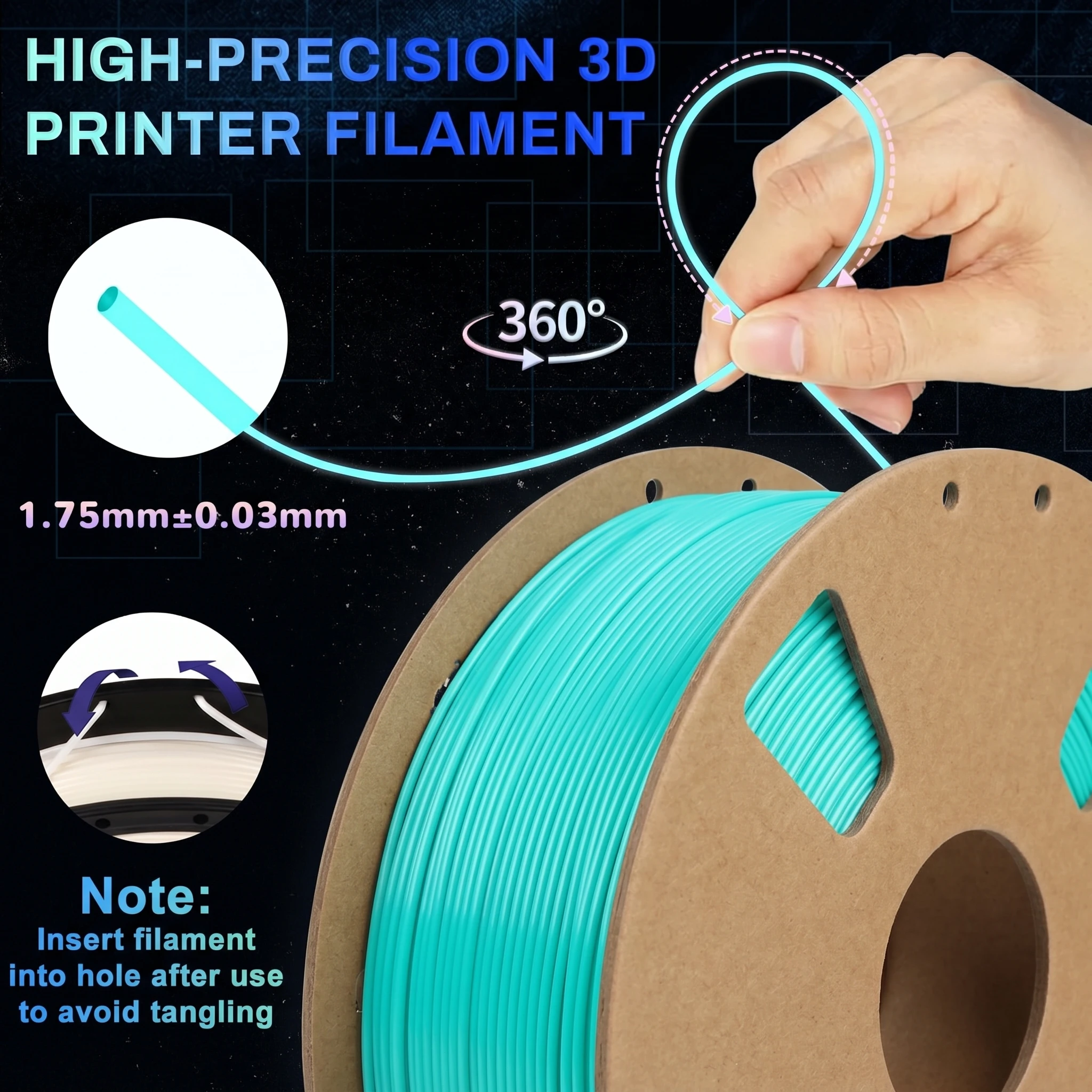 어두운 곳에서 빛나는 무지개색 청록색 변색 PLA 필라멘트 1.75mm 250g 발광 멀티컬러 3D 프린터 필라멘트 치수 정확도