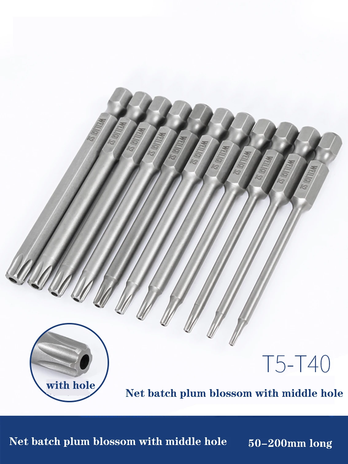 

1Pcs 50-200mm Long Pneumatic Hex Shank Wrench Bit T5-T50 Box Rice Head Electric Screwdriver Bit Adapter Kit