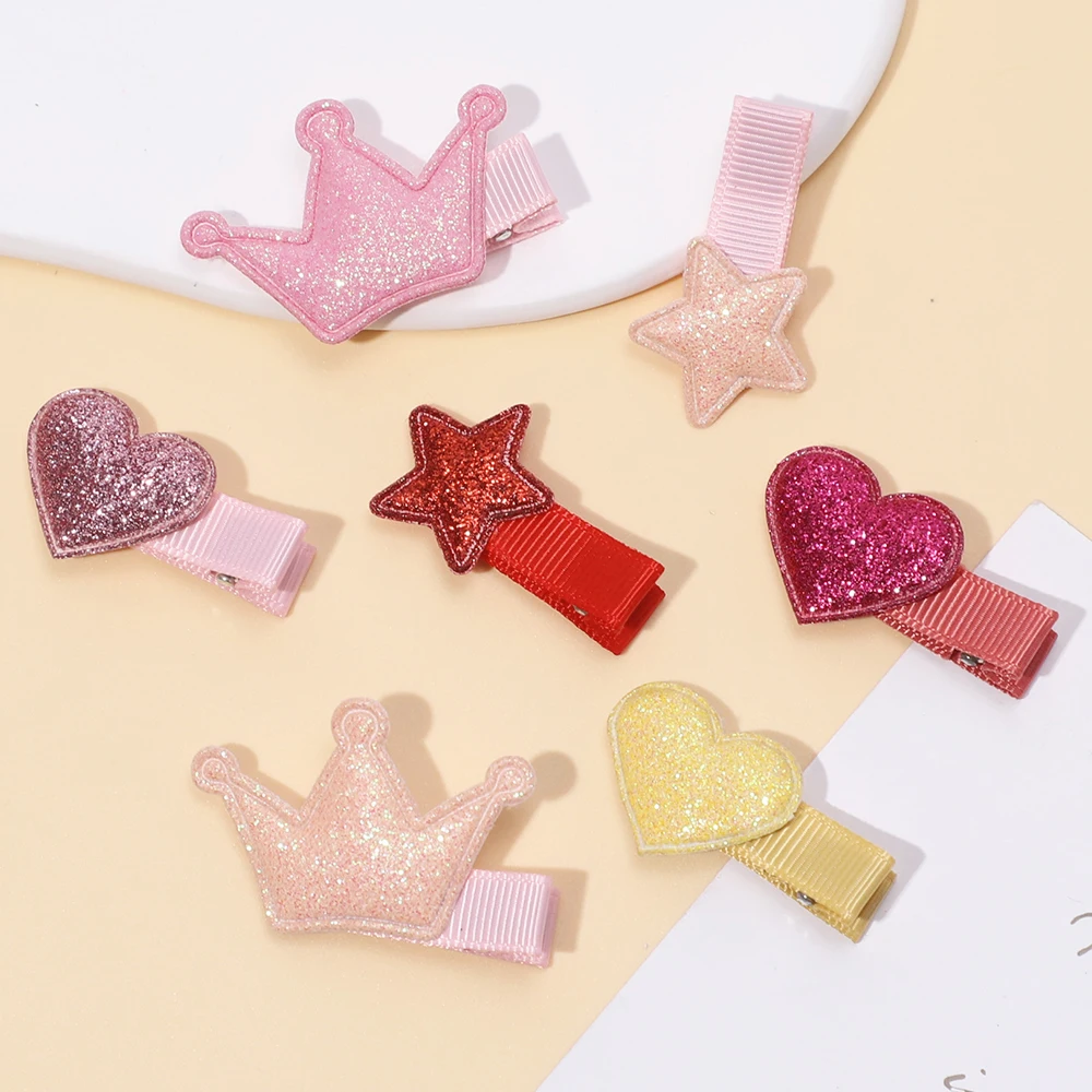 3pc Cartoon Baby Hair Clip Glitter Crown Heart Star Baby Girl Barrettes Bangs Hairpins Kids Party Hair Accessories