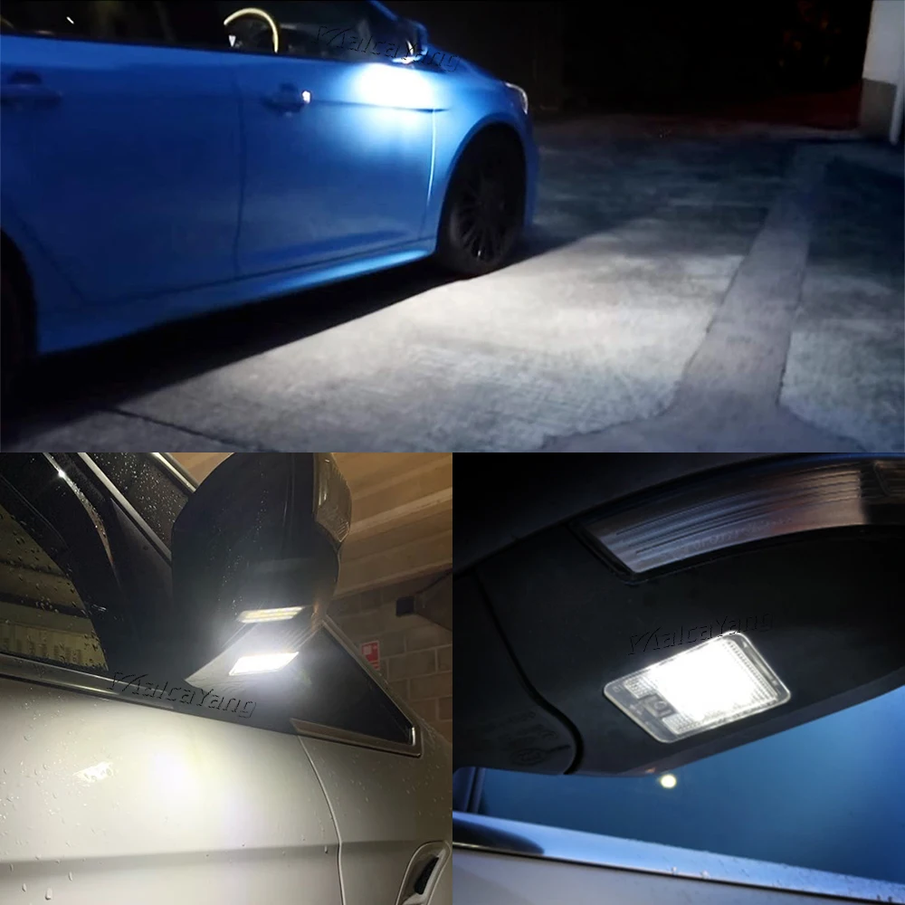 RZG 2x Seitenspiegel Pfützenleuchte weiß für C-Max EcoSport Edge Focus III Galaxy IV Kuga Mondeo V Ranger TKE