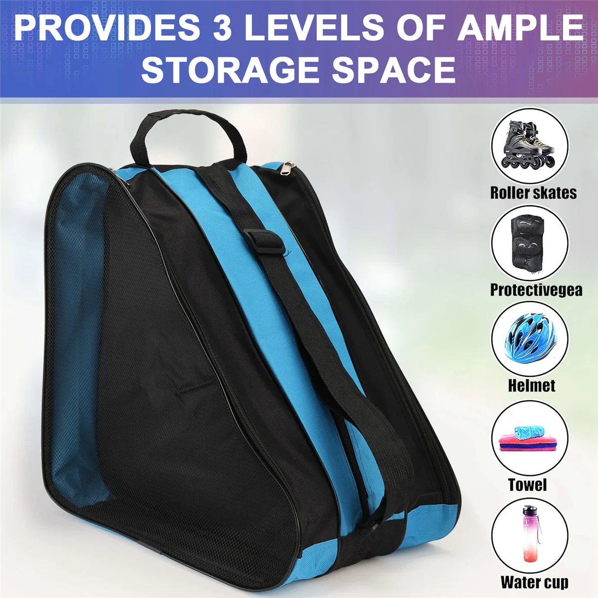BAAU Roller Bag Roller Skates Backpack Skates Shoulder Bag Three Layer Double Net Can Be Carried