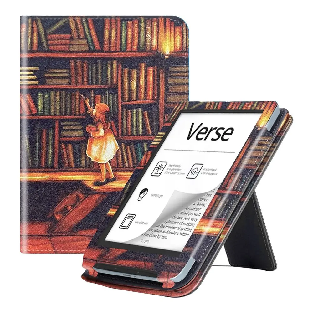Custodia In Pelle Per Pocketbook Verse 6 Pollici - Cover Con Supporto E Funzione Risveglio/Sonno - Protezione Antiurto In PU (Nero) - 3