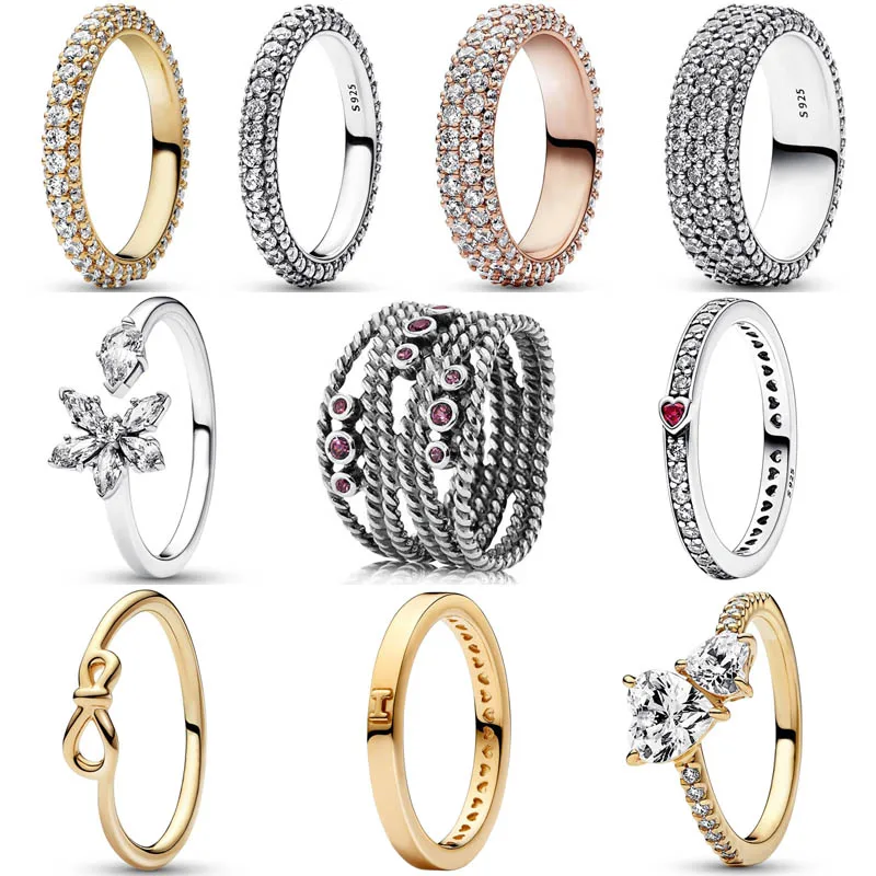 

Authentic 925 Sterling Silver Love Message Herbarium Cluster Timeless Pave Single-row Rings For Women Gift Popular Jewelry