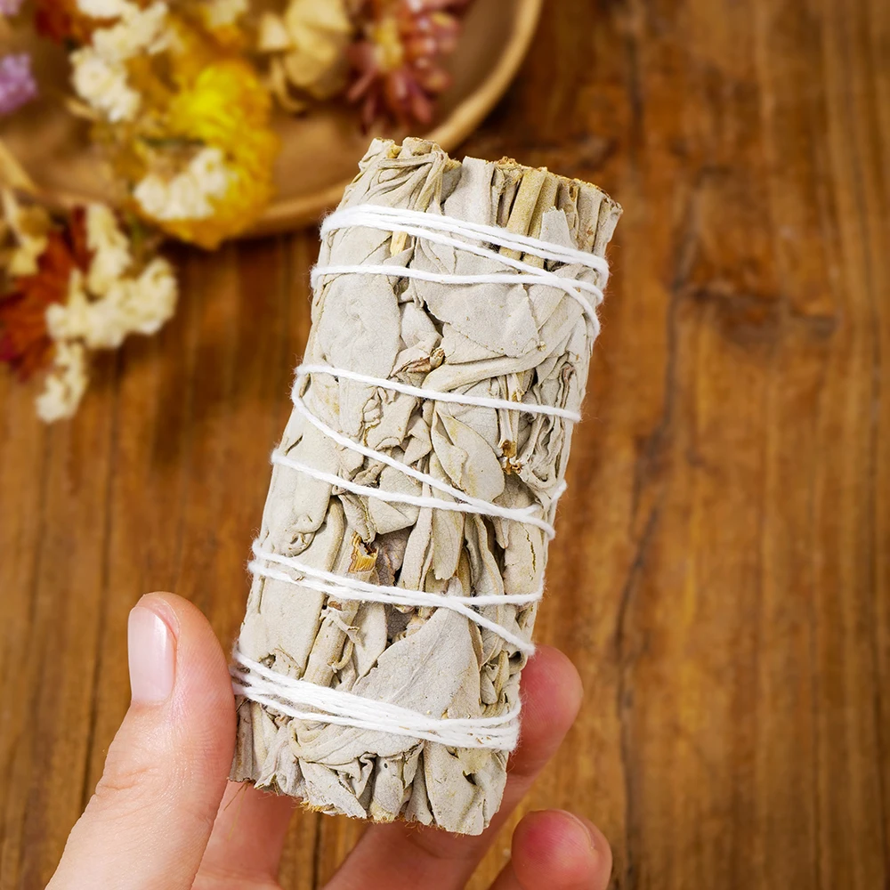 10cm White & Red Sage Bundle Smudge Stick Wand for Spiritual Incense Sticks Burning Aromatherapy Energy Cleansing Bundles