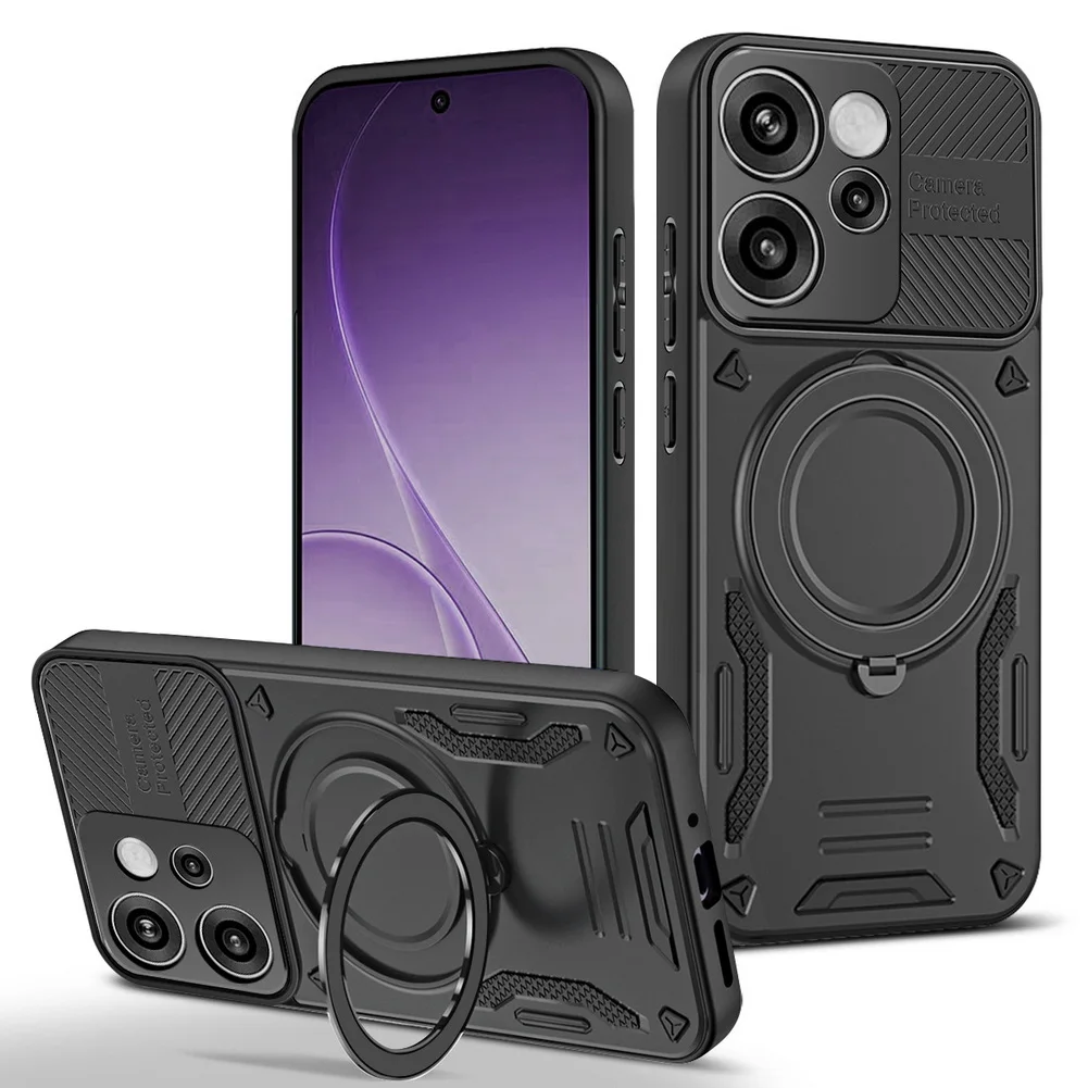 Magnetic Adsorption Phone Case with Metal Ring Holder and MagSafe Compatibility