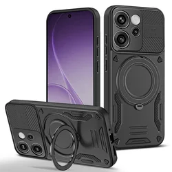 Magnetic Adsorption Phone Case with Metal Ring Holder and MagSafe Compatibility for OPPO Reno15 F 5G (Black)