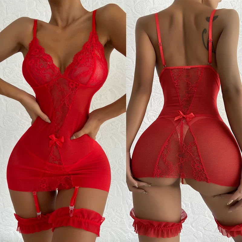 Plus Size Women Perspective Sexy Nightgown Lingerie Set