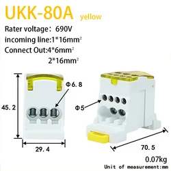High - Performance Din Rail Terminal Block Distribution Box - Multi - Output Power Wire Connector (UKK - 80A - yellow)