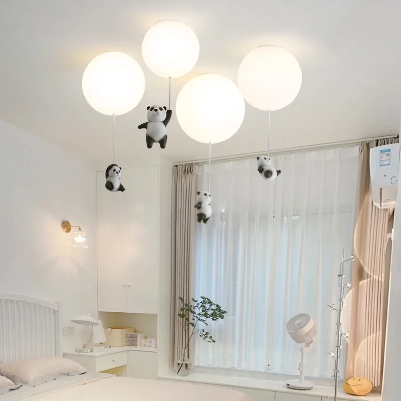 

Panda Led Chandeliers Balloon Lights Cute Baby Children Bedroom Living Dining Room Pendant Lamps Hanging Lightings