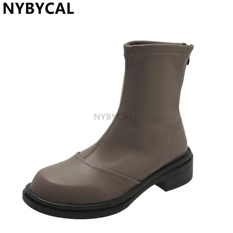 Winter Warm High Heels Boots For Women Square Toe Shoes Ladies Fashion Platform Thick Sole Short Boots 2023 Ladies Ankle Booties