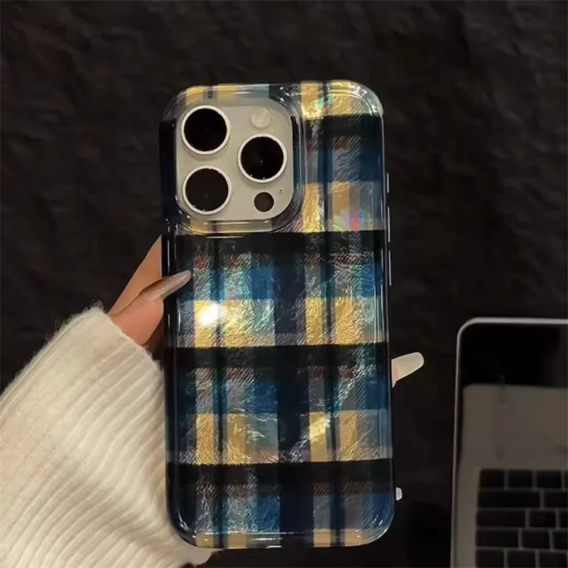 Vintage Blue & Yellow Checkered Vortex Pattern Phone Case
