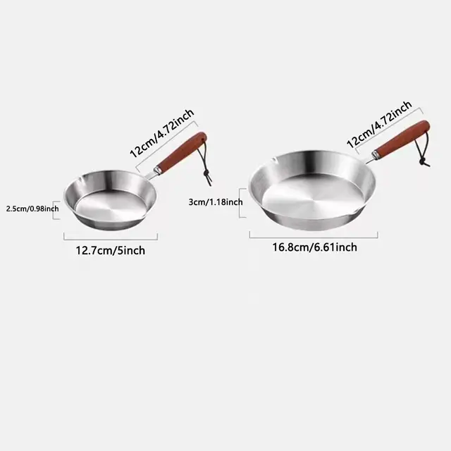 Oven Safe 304 Stainless Steel Frying Pan Professional Flat Bottom Nonstick Omelette Pan 12/16cm Small Open Skillet Home 6