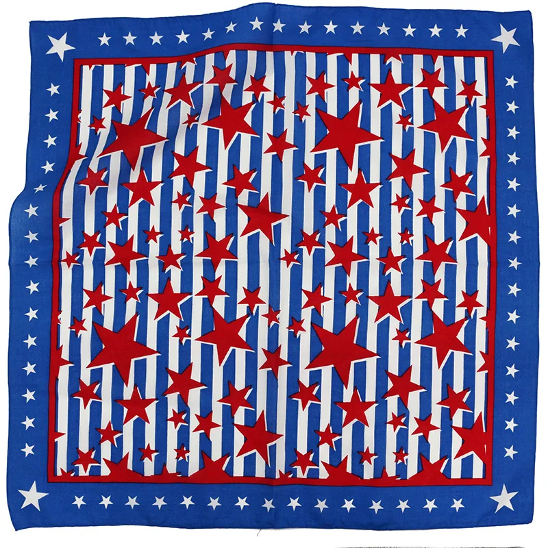 

68CM Big Size Bandana Blue Star Striped Print Cotton Square Scarf Headwear