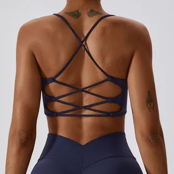 Women fitness Fitness Sport Bra Top Gym Yoga underwear Athletic With Chest Pad U-neck spaghetti straps cross beauty back hollow 1
