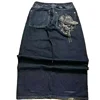 Street Fashion Trend Skull Embroidered Jeans Women Harajuku Y2K New Hip Hop Joker Straight Wide-leg Pants Couple Casual Jeans 1