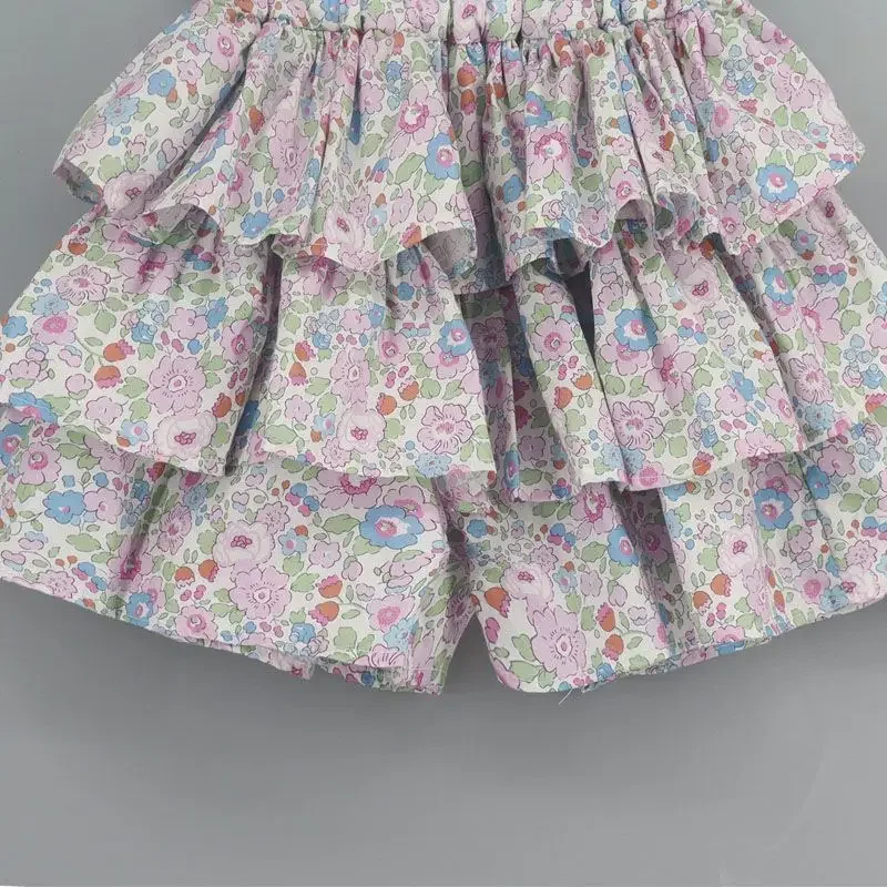 2024 Girls Fashion Cotton Floral Ruffles Shorts Kids Children Summer Tutu Skirts Birthday Princess Clothes