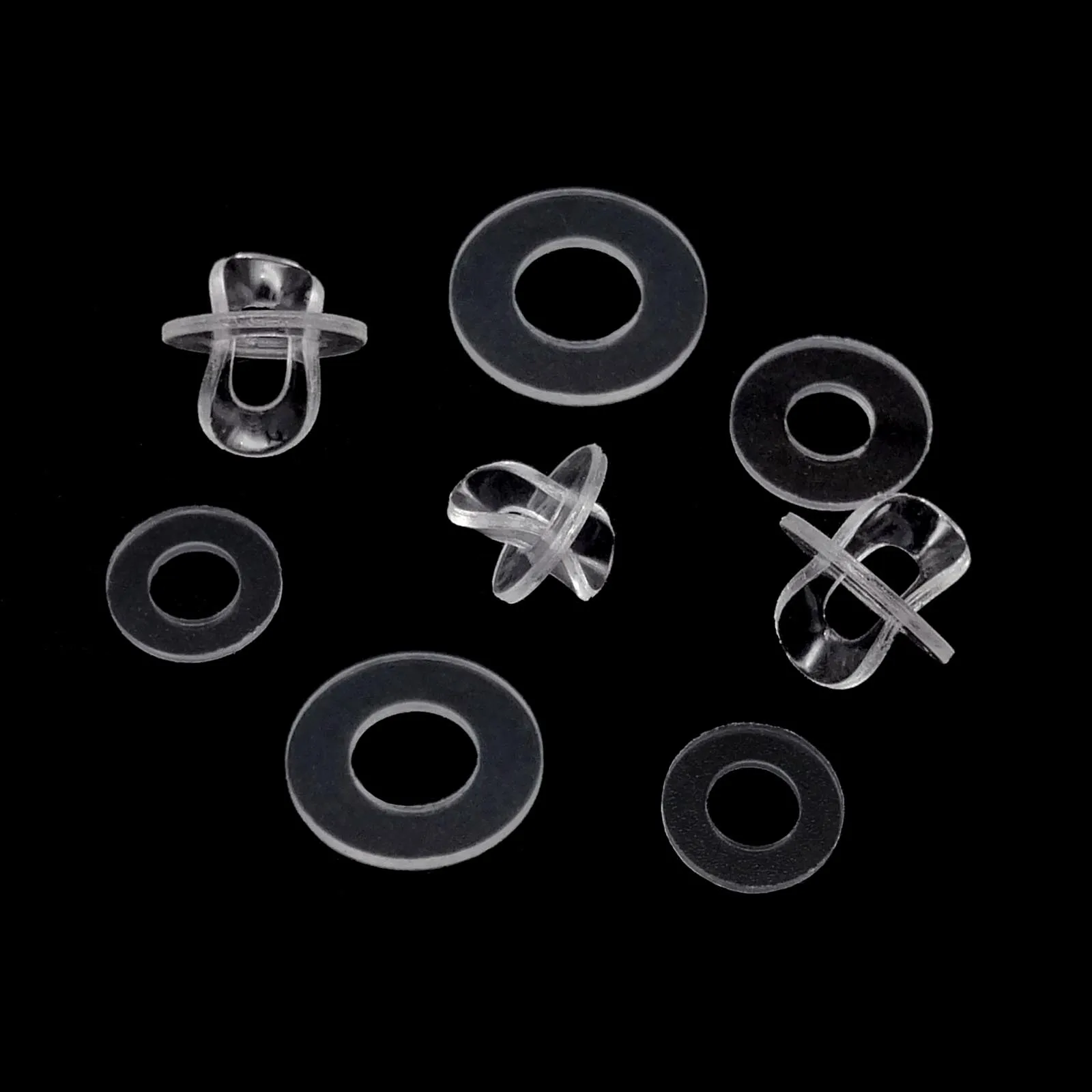 415/1085pcs M2 M2.5 M3 M4 M5 M6 M8 M10 M12 플라스틱 PVC 투명 투명 플랫 와셔 일반 스페이서 절연 가스켓 링 키트 상자