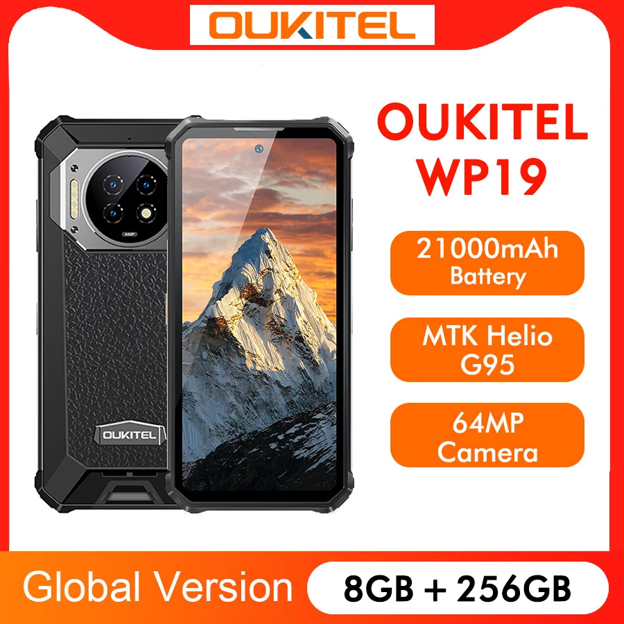 Global Version Oukitel WP19 Rugged Smartphone 21000mAh 8G +256G Mobile  Phone Night Vision 64M Camera 90Hz Helio G95 Cell Phone