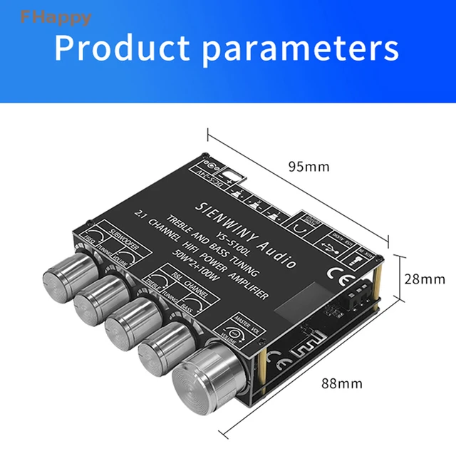 Carte amplificateur Bluetooth HiFi stéréo 2.1 TPA3116D2 2X50W + 100W  12V-24V Module amplificateur de Puissance Audio contrôle des Basses et des  aigus : : High-Tech