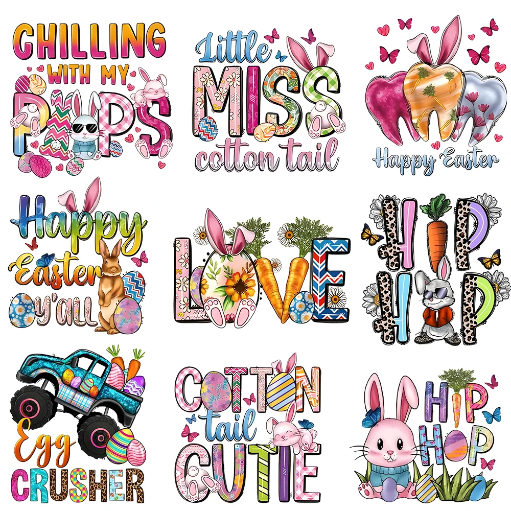 Stampa Pasquale Ferro Sulle Toppe Per Abbigliamento Trasferimento Di Calore Adesivo Easter Egg Bunny Truck Design Patch Per Vestiti Plastisol Patch
