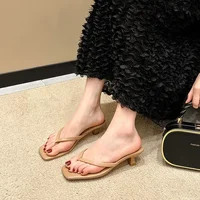 Clip-toe Fashion Sandals Women 2025 Summer New Thin Heel Flip Flops Ladies New Designer Casual Solid Color Slippers for Women - Image 3