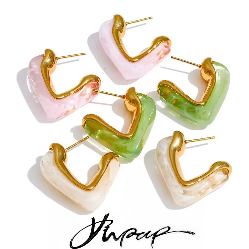 Yhpup Resin Acrylic C Shape Sweet Huggie Earrings for Women
