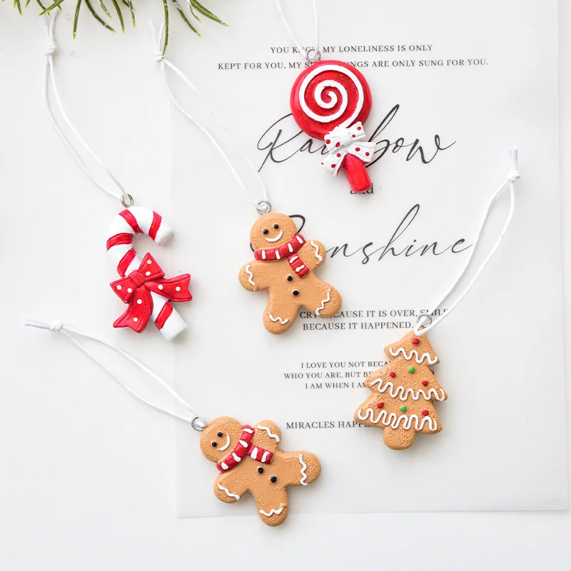 Christmas Decorations DIY Kit Resin Gingerbread Man & Candy Ornaments Set for Xmas Tree Home Party Festive Hanging Decor