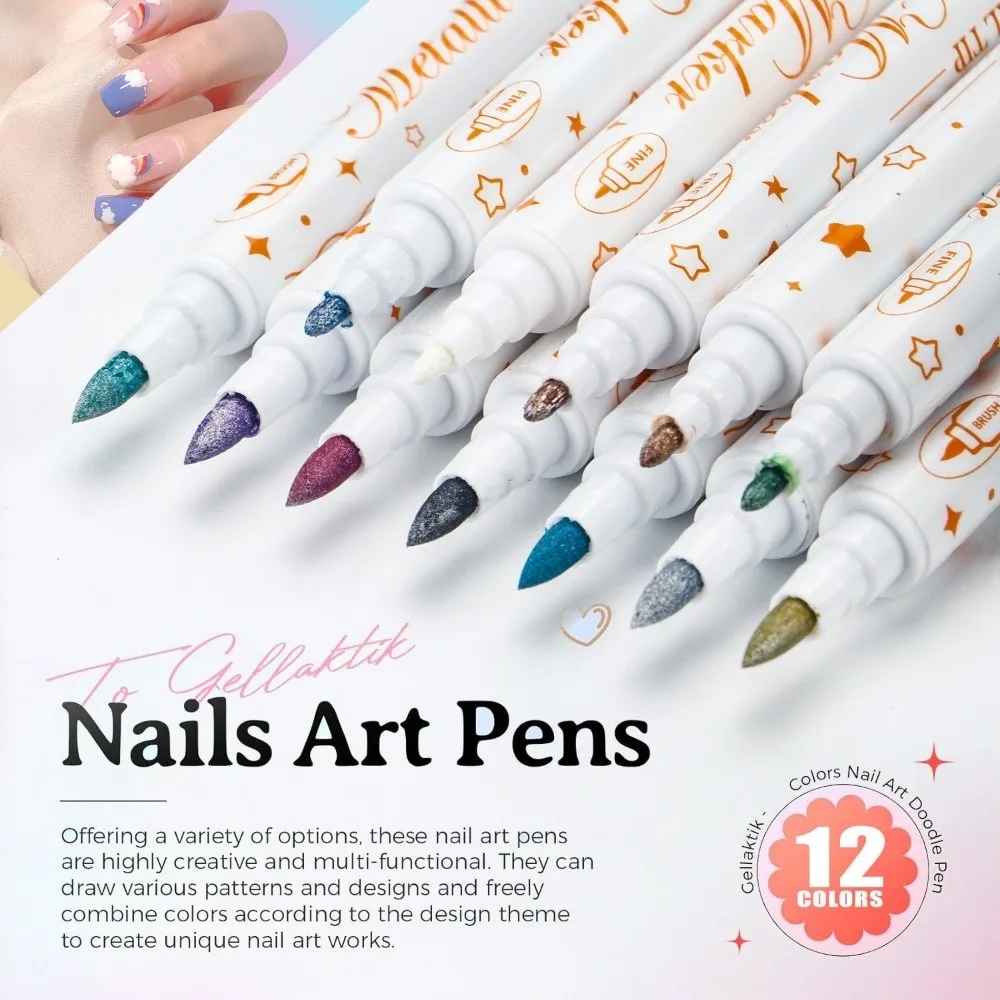 12Pcs/Set New Colorful Nail Art Graffiti Pen DIY 3D Drawing Pen Waterproof Abstract Lines Painting Liner Manicure Tool