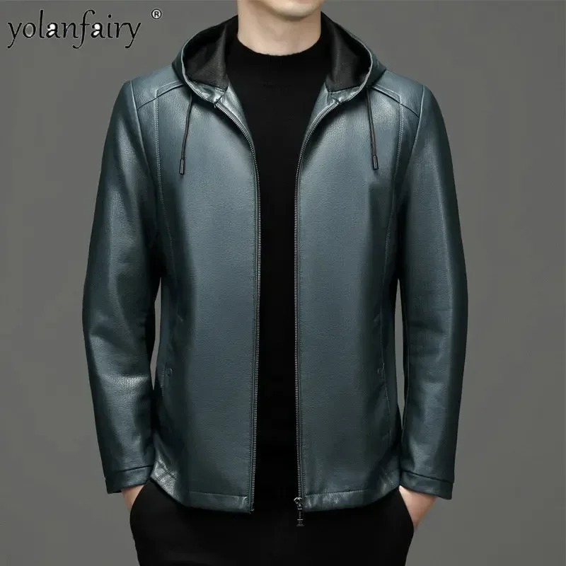 

Men's Leather Jacket Men Clothing 2023 Spring Autumn New Mens Jacket Male Hooded Sheepskin Coat Chaqueta De Cuero Para Hombre FC