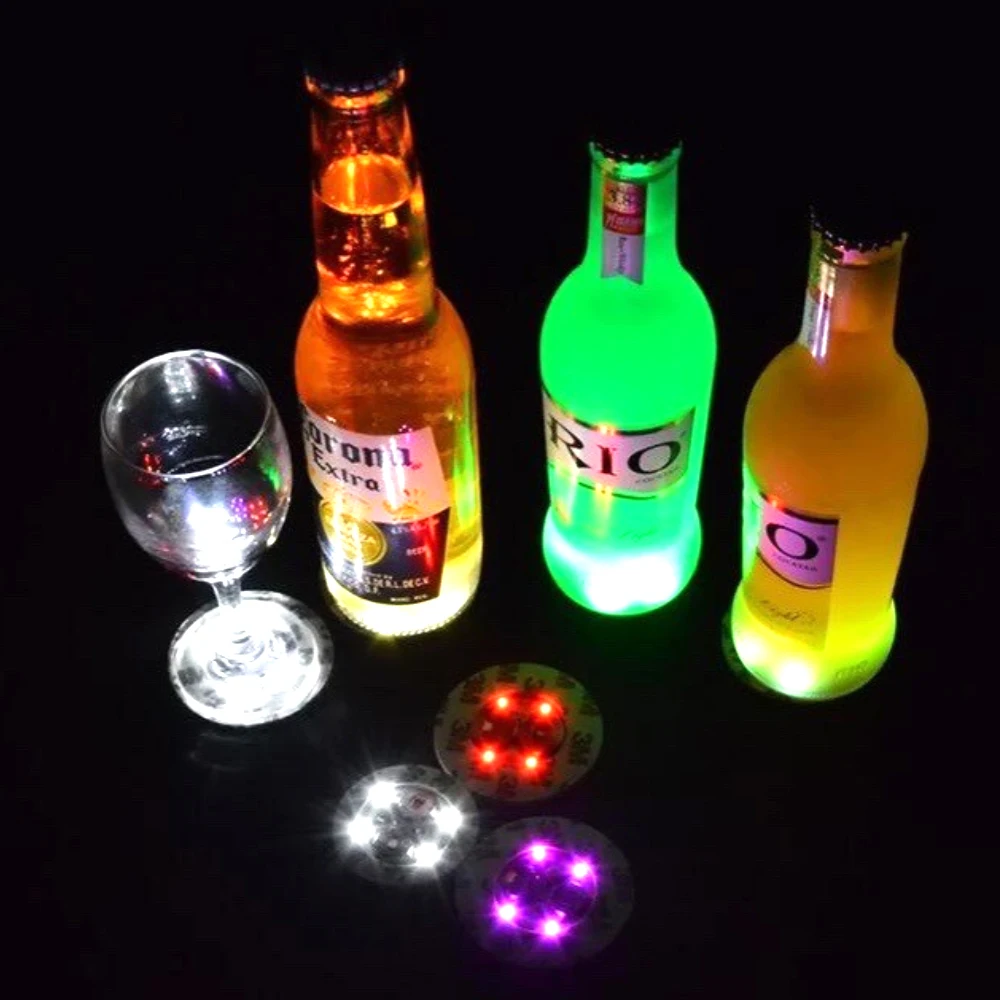 

10pcs Bottle Stickers Lights 4leds Battery Powered Glow LED Coasters Super Bright Lamp for Wedding Festival Party Bar Decor
