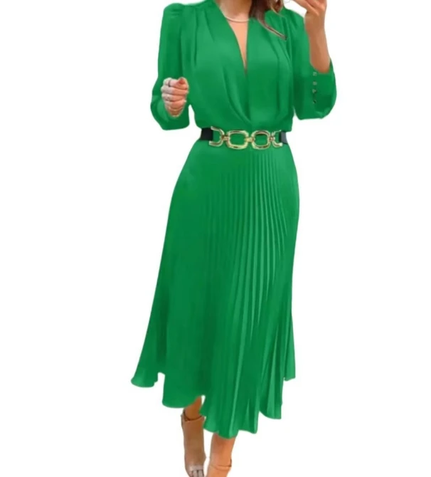 Vestido feminino elegante cintura alta plissado deslocamento roupas femininas nova moda feminina manga bolha pulôver vestidos
