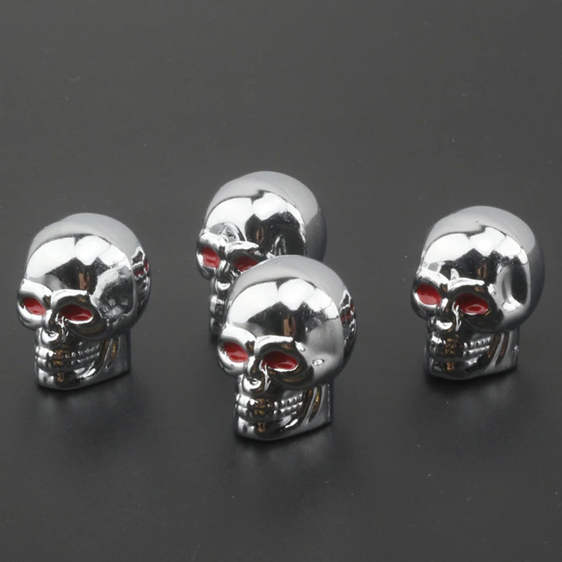 4 Tappi Valvola Pneumatici A Forma Di Teschio Con Casco | In ABS E Rame, Con Anello In Gomma, Universali Per Auto, Moto, Bici, SUV, Colore Argento - 5