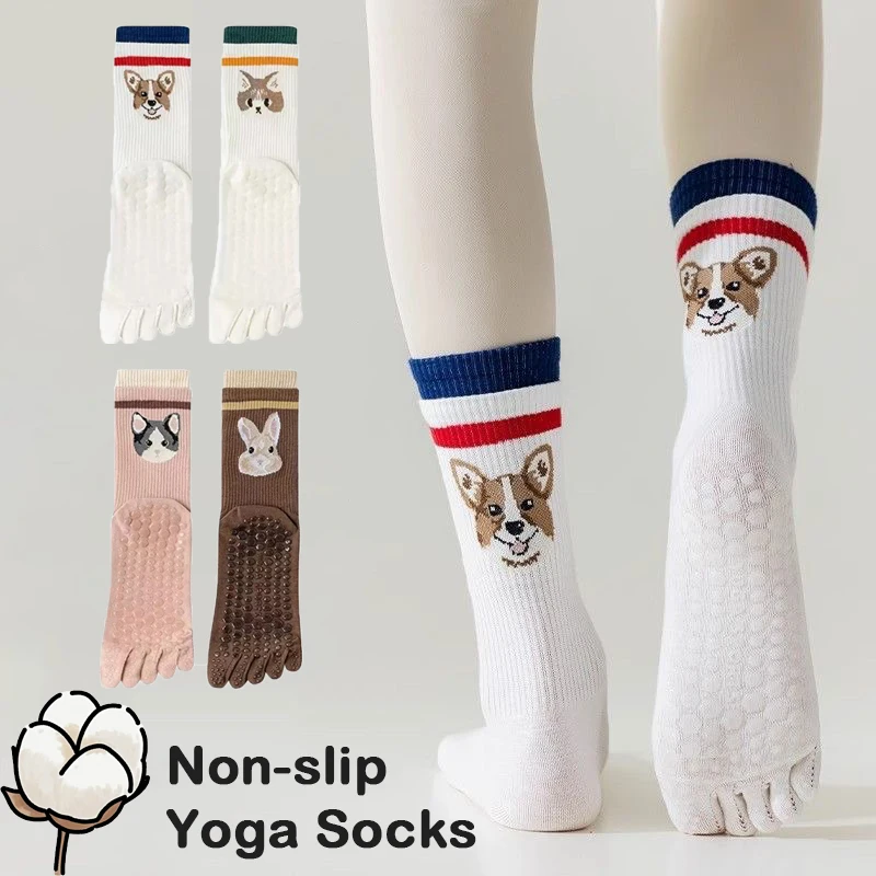 Women's Non-Slip Five-Toe Yoga Socks with Cute Animal Design