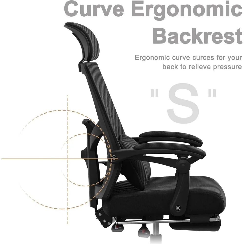 Ergonomic Office Chair Footrest Home Office Desk Chair with Headrest and Backrest 90 135 Adjustable Mesh Computer Desk Chair 4