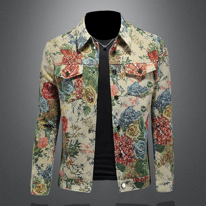 Japanese Jacket Men Spring Street Abstract Flower Grass  Varsity Jackets Women  Harajuku Loose Cotton high-quality Coat Autumn floral daisy dahlia shower curtains bathroom decor spring colorful flowers outdoor grass green leaves rural fabric bath curtain