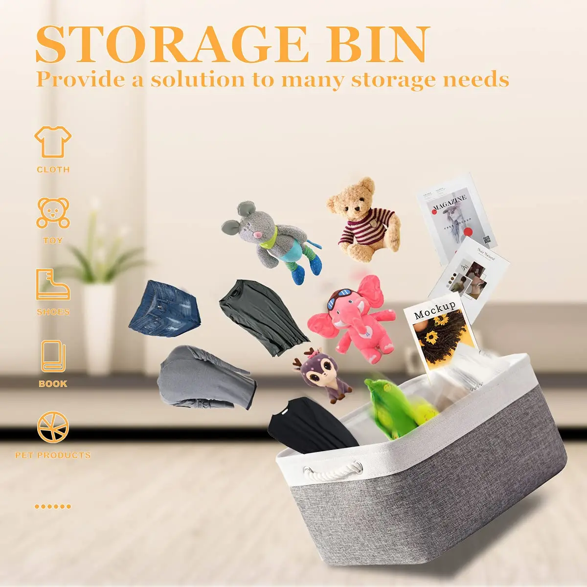 Small Storage Box Set of 3 Fabric Foldable Linen Canvas Wardrobe Storage Baskets Foldable Canvas Shelf Baskets for Living Room L 3