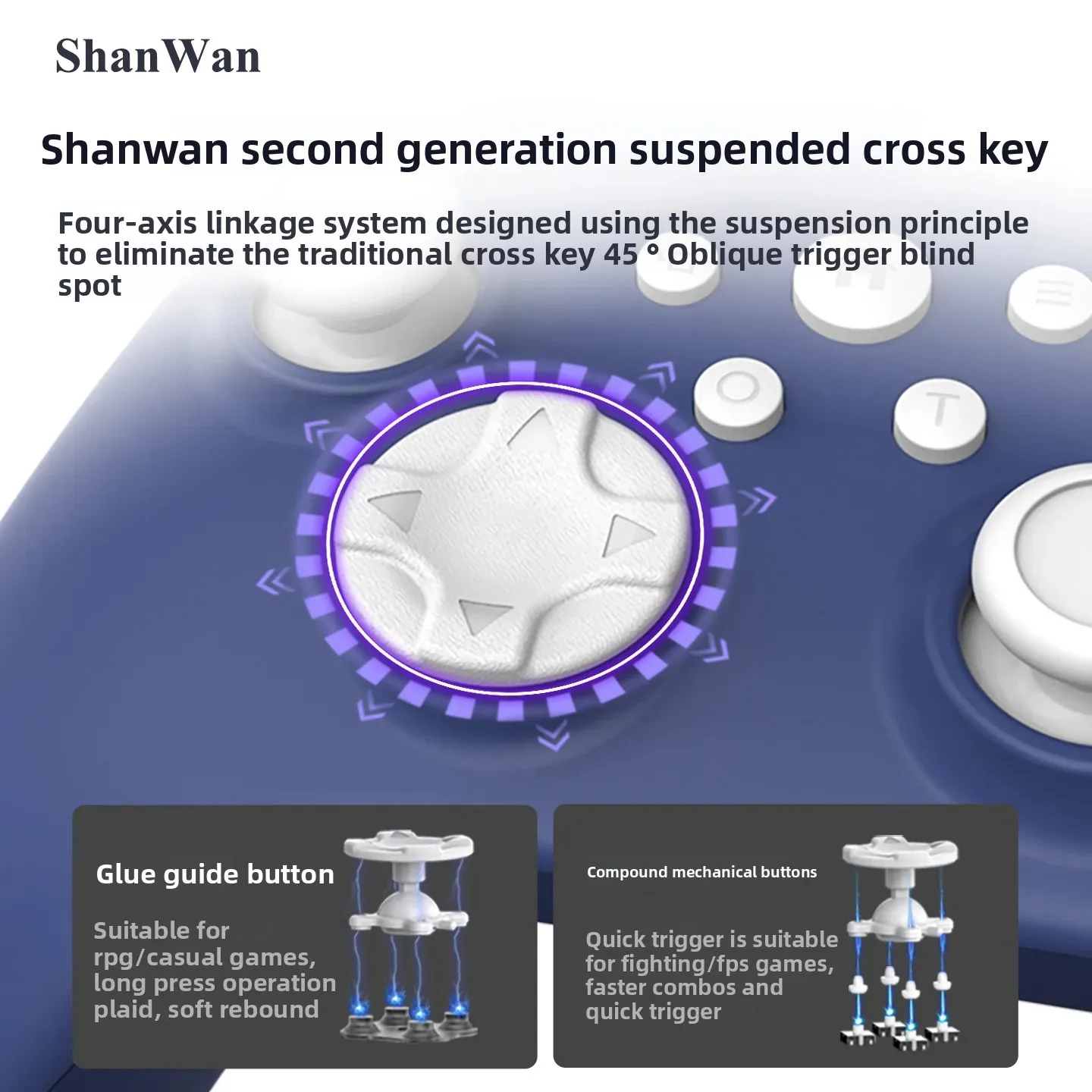 ShanWan 게임패드 Q34B PC용 무선 블루투스 스위치 Xbox 레이아웃 게임패드가 포함된 범용 듀얼 홀 럼블 조이스틱