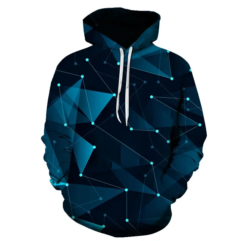 

Spring And autumn Blue Geometric Men's Hoodies latest 3D Hoodies Sweatshirt Young Loose Casual Sportswear Coat Street Clothing
