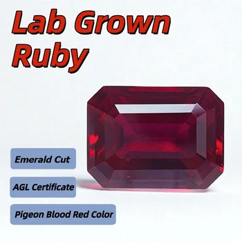 Lab Grown Ruby Emerald Cut Pigeon Blood Red High-quality DIY Charms Jewelry Making Main Materials Selectable AGL Certificate