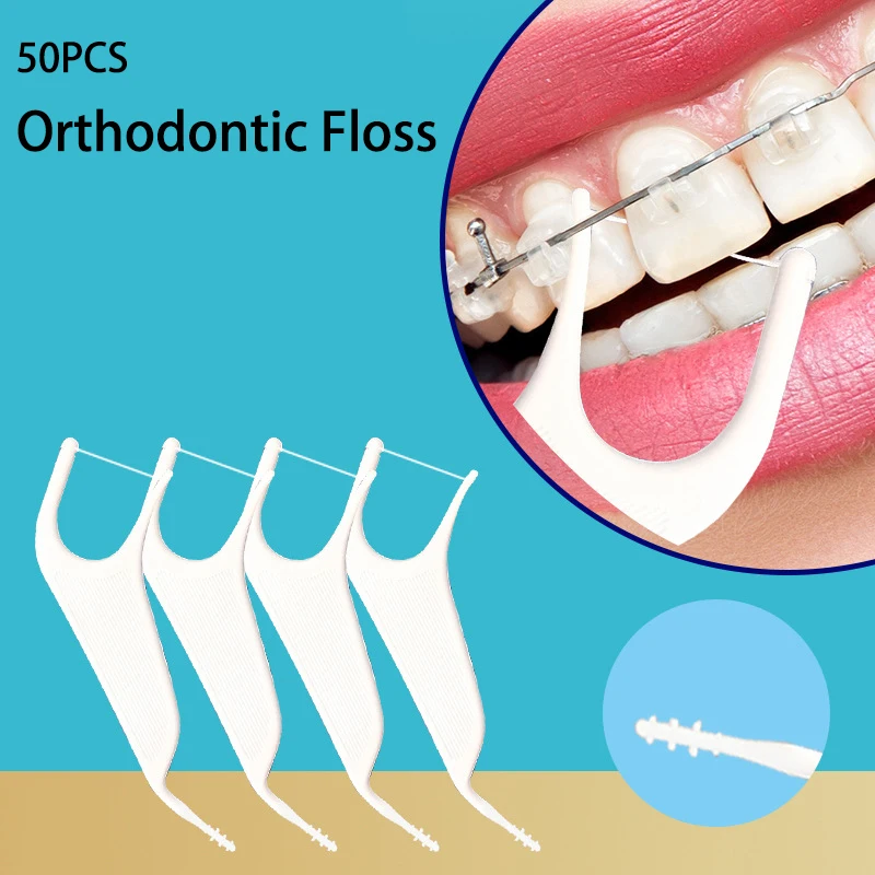 

50pcs Disposable Toothpick Floss Interdental Tooth Cleaner Dental Toothpicks For Adult Tooth Cleaning Toothpicks With Thread