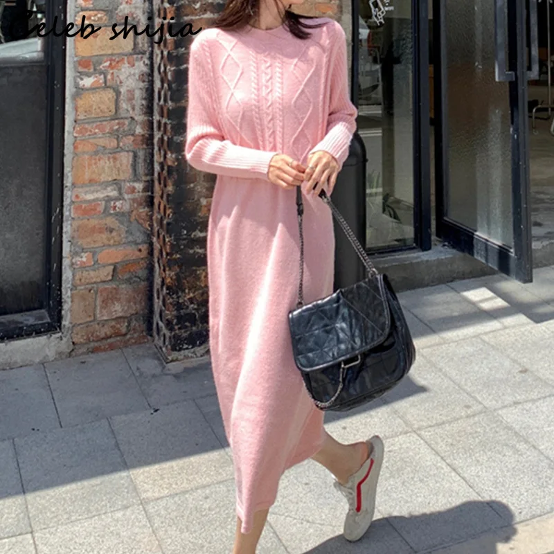 

Женское шерстяное платье-свитер с длинным рукавом, свободное трикотажное платье-свитер в Корейском стиле, Осень-зима 2023