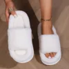 New Fashion White Fluffy Slippers Women 2025 Winter Warm Thick Sole Home Cotton Shoes Woman Open Toe Faux Fur Platform Slippers 1