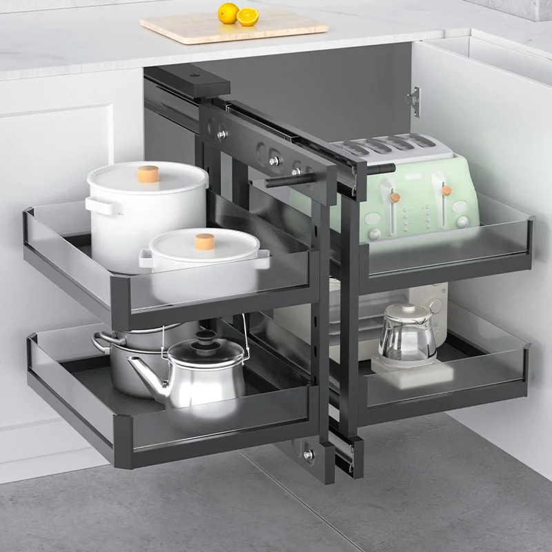 

Magic Corner Unit Stainless Steel Universal Storage Pull Out Basket for Kitchen Cabinet Drawer