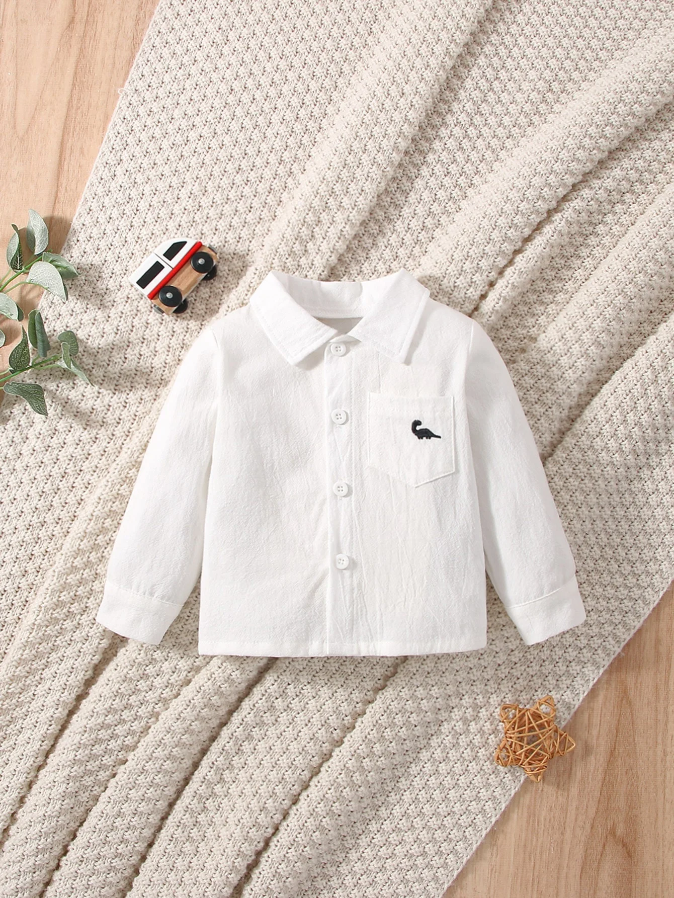 Baby Jacket Spring and Autumn Boy White Shirt Coat Dinosaur Embroidery Pattern Leisure Sports