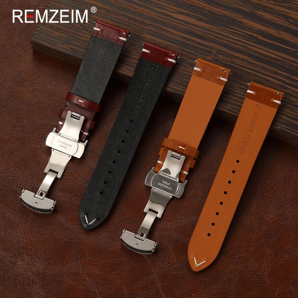Vintage Casual Genuine Leather Watch Strap with Butterfly Buckle
