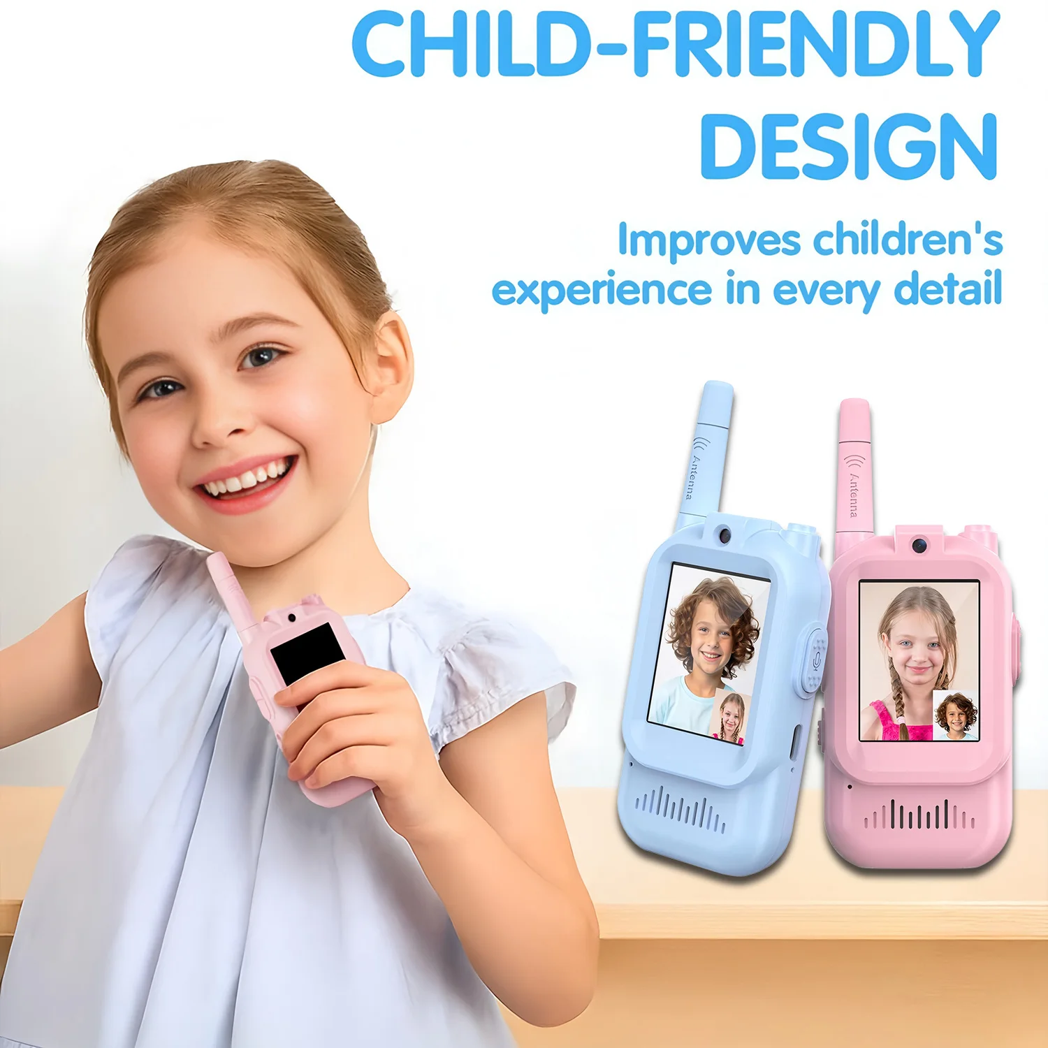 Rechargeable Kids' Video Walkie Talkies - Fun & Easy Communication with Cute 2-Inch Screen