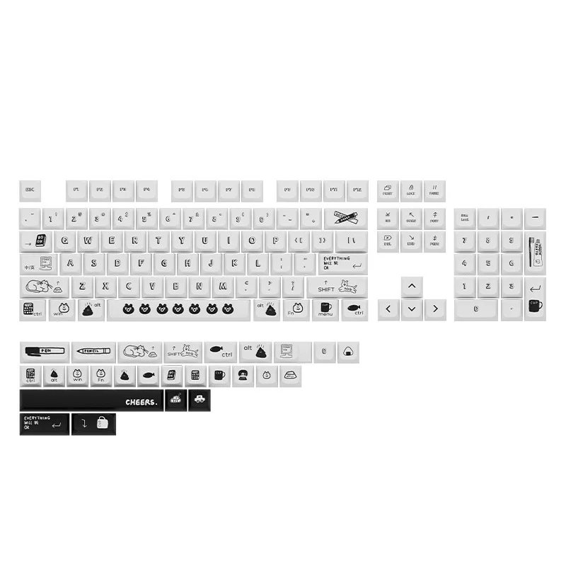 

Набор черных мультяшных клавиатур PBT с 130 клавишами XDA, пользовательские клавиши для механических клавиатур